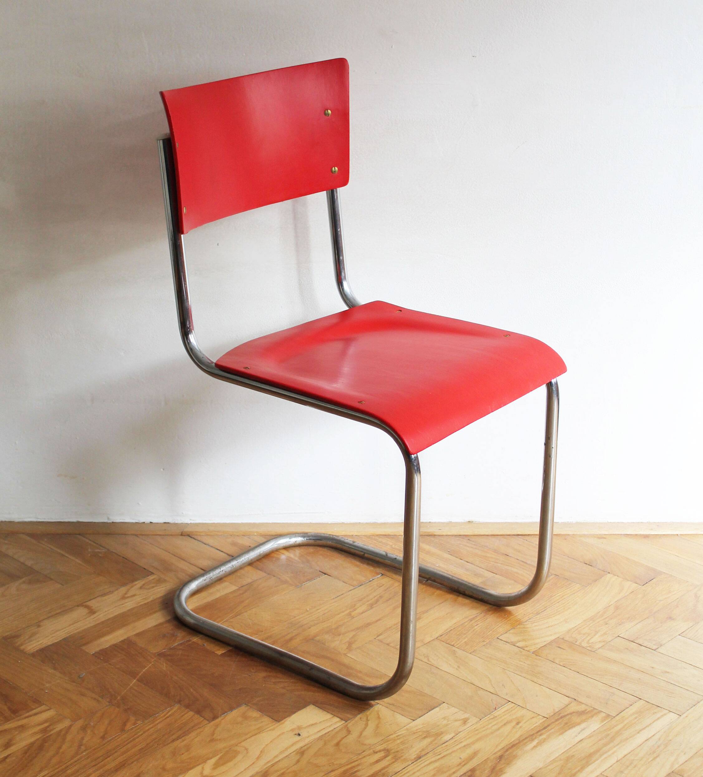 Bright Red 1950's Modernist cantilevered Chair
