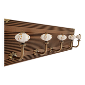 Wall coat rack 50 cm – 5 metal and ceramic hooks – Stained wood