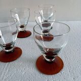 Service set of 8 antique glasses with port faceted or cooked wine Blown glass Amber foot 50s