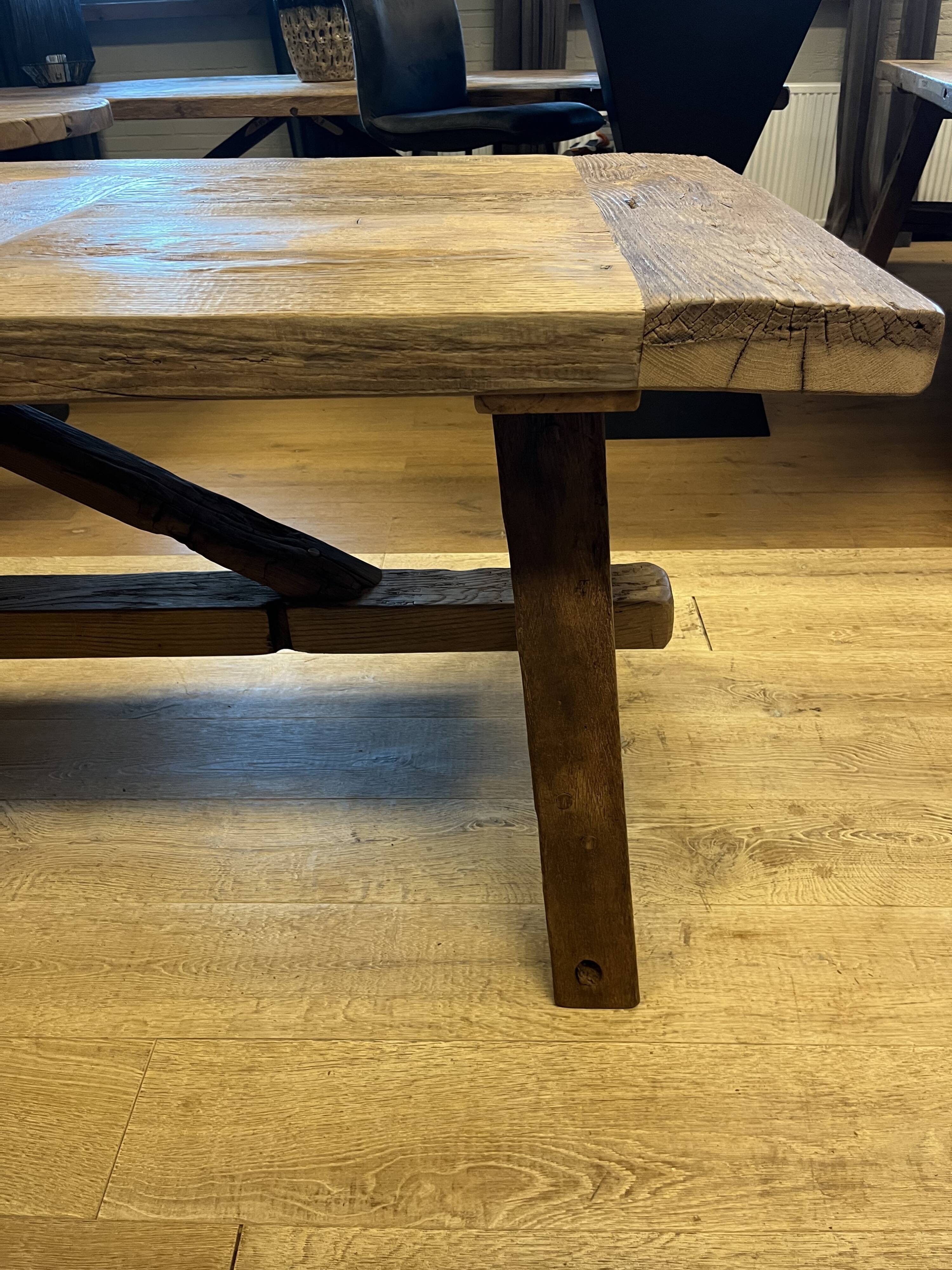 Tower antique oak farmhouse table - 250 by 90 cm