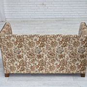 1950s, Danish 2-seater sofa, beige/ brown furniture fabric, oak wood.
