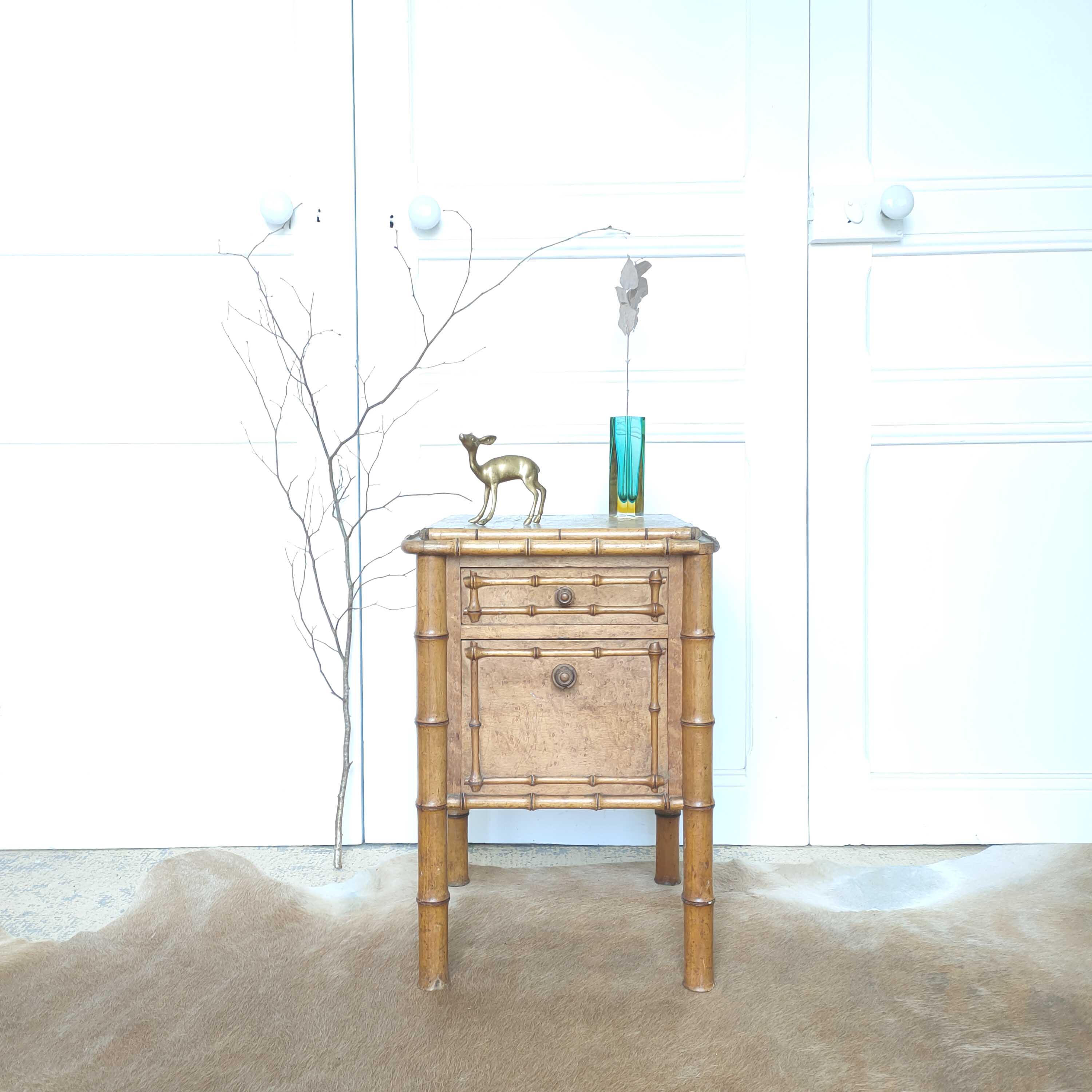 Faux bamboo wood bedside table