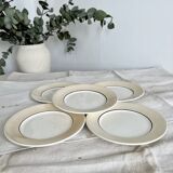 5 vintage earthenware dessert plates stamped Salins - Marli beige and white gingham