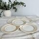 5 vintage earthenware dessert plates stamped Salins - Marli beige and white gingham