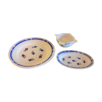 Plat sauciere et ravier en porcelaine de Badonviller vintage années 50-60