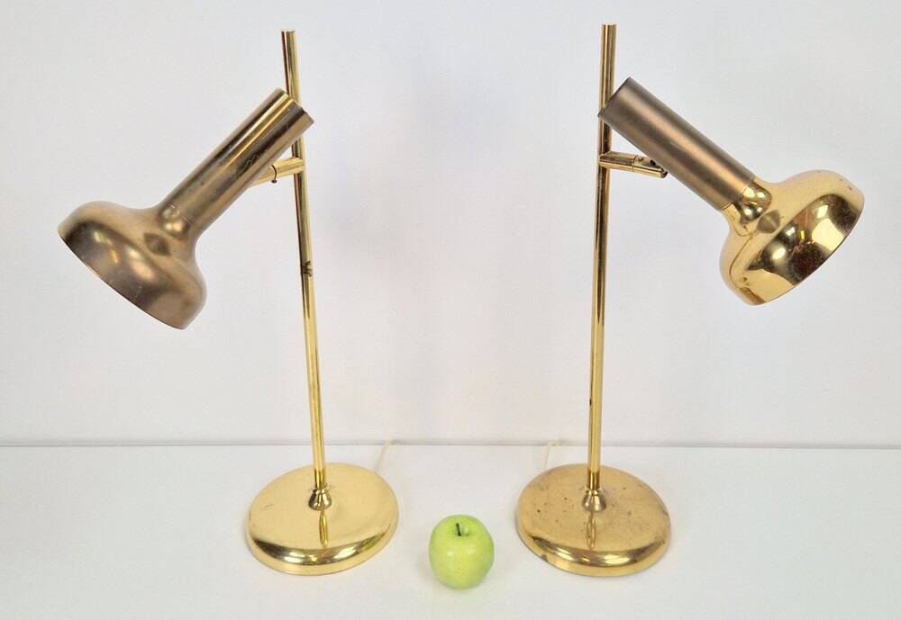 Vintage Brass Trumpet Table Lamps by Solken Leuchten, 1970s, Set of 2