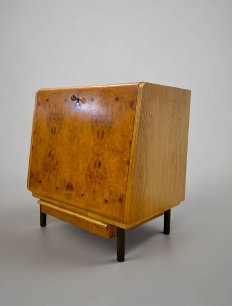 Vintage Czech Burr Walnut Bar Cabinet 1950s