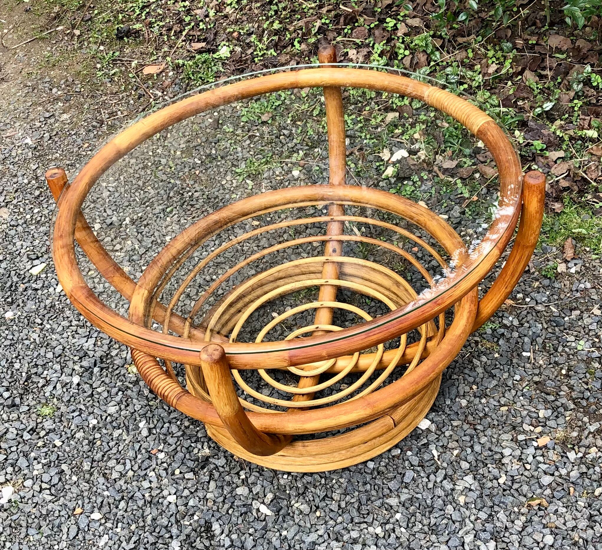 Rattan and glass coffee table