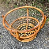 Rattan and glass coffee table