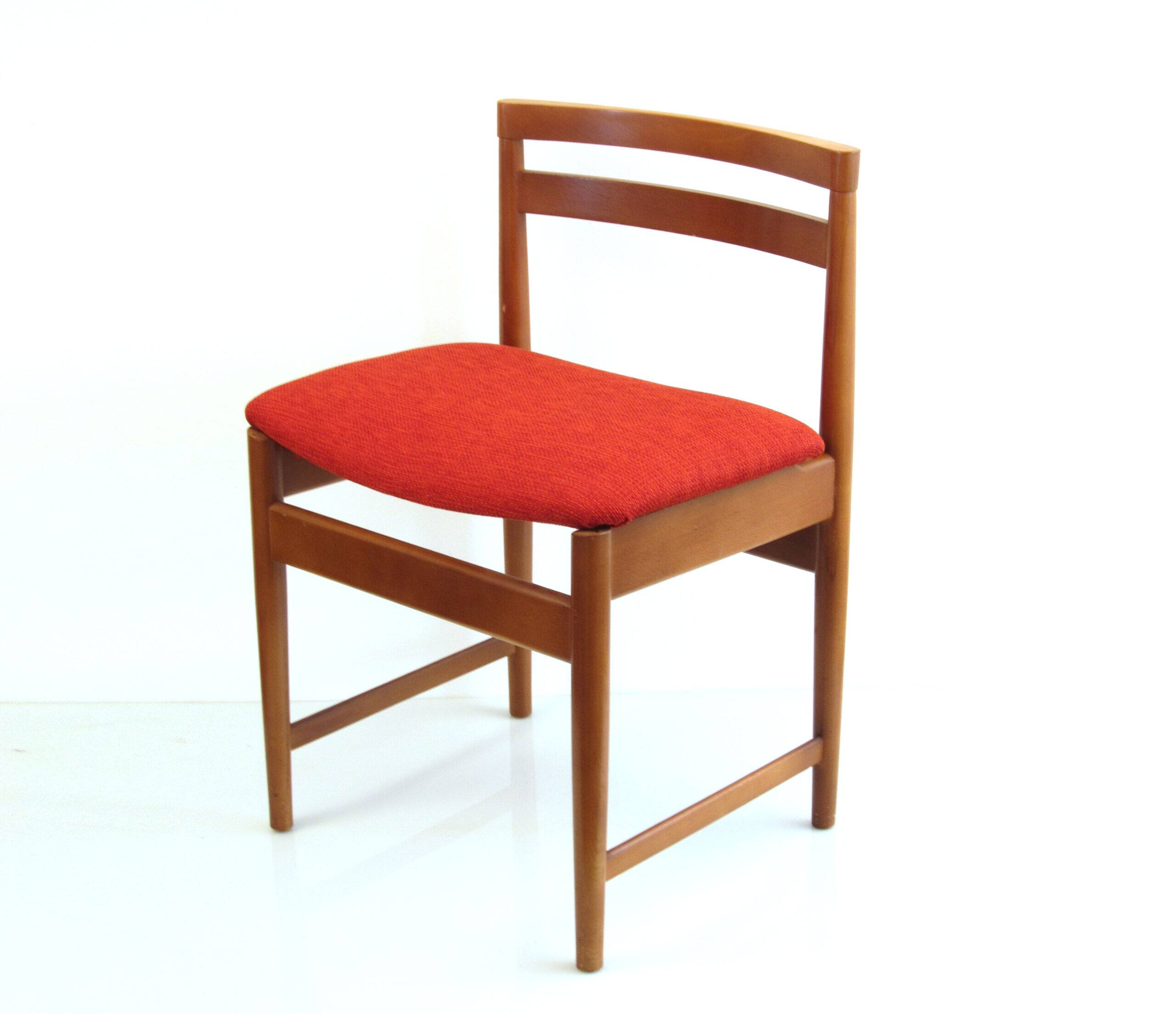 4 Danish Vintage Mid-Century Dining Chairs red upholstery