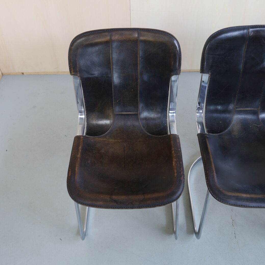 Chaise de salle à manger en cuir de Cidue, années 1970