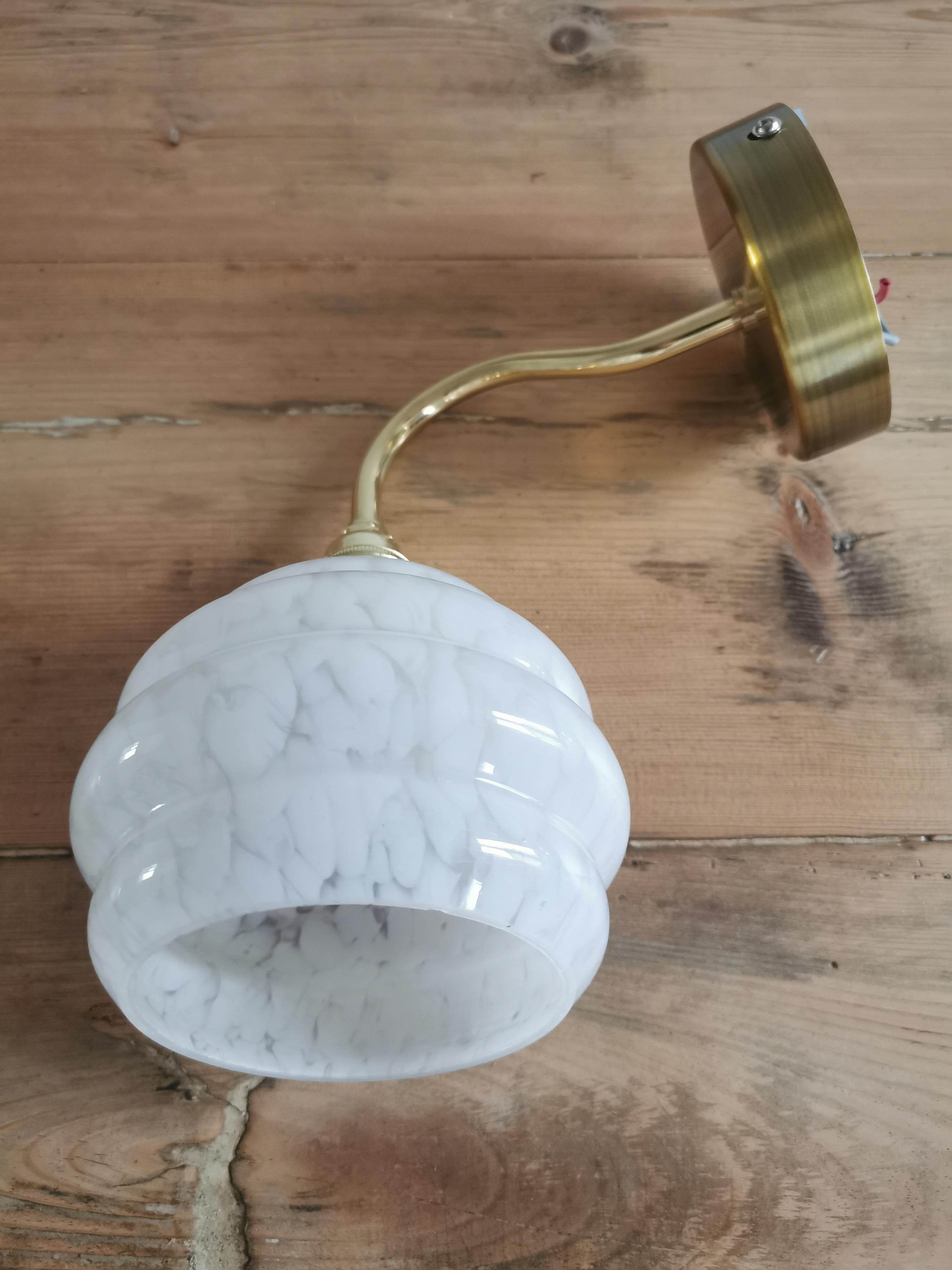 Vintage lampshade wall lamp in white Clichy glass
