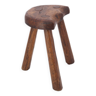 Tabouret tripode en bois, art populaire montagne, années 50