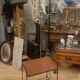 Wrought iron and mahogany floor lamp, circa 1950