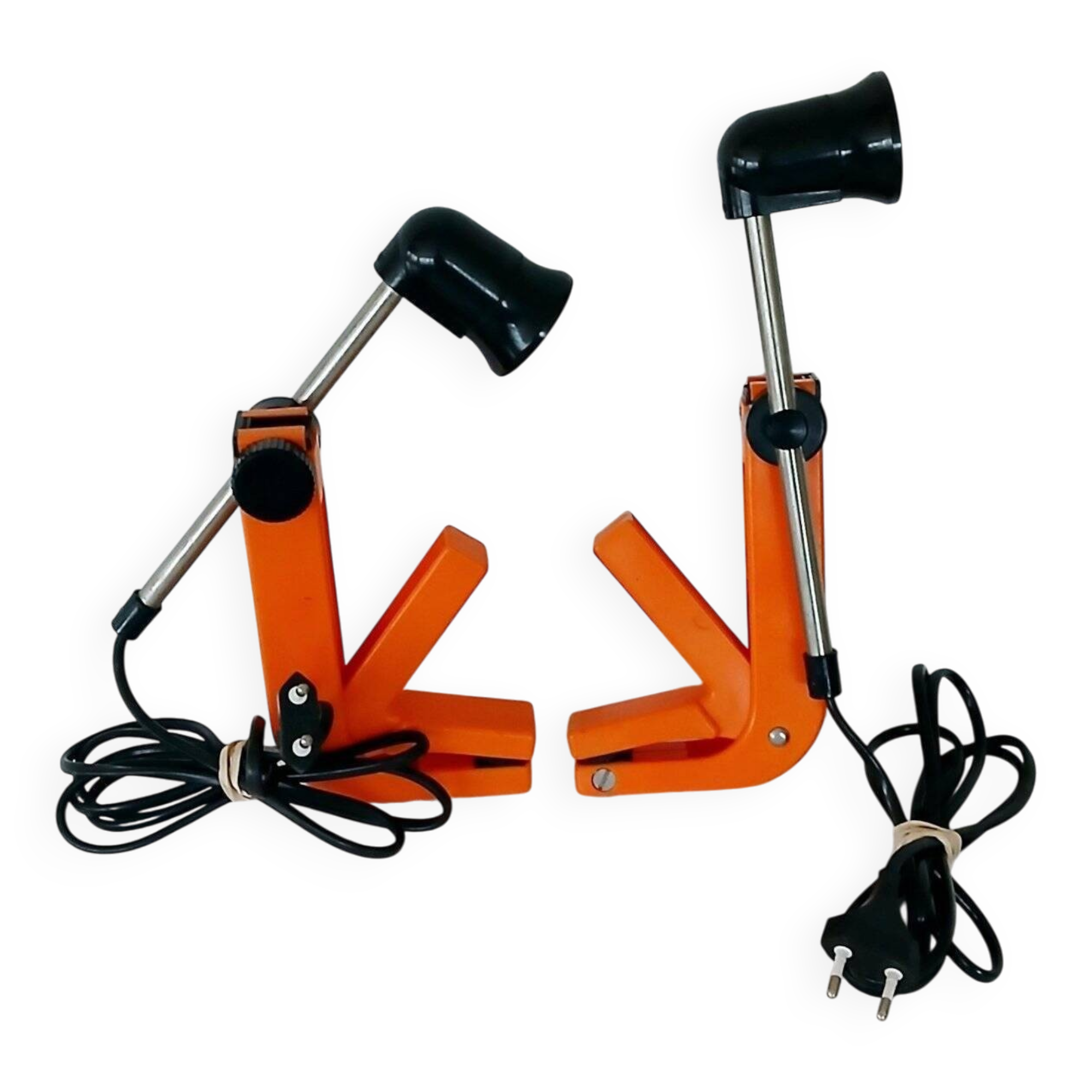 2 orange clamp lamps by revue, 1970