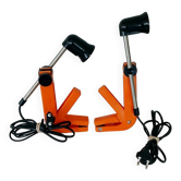 2 orange clamp lamps by revue, 1970