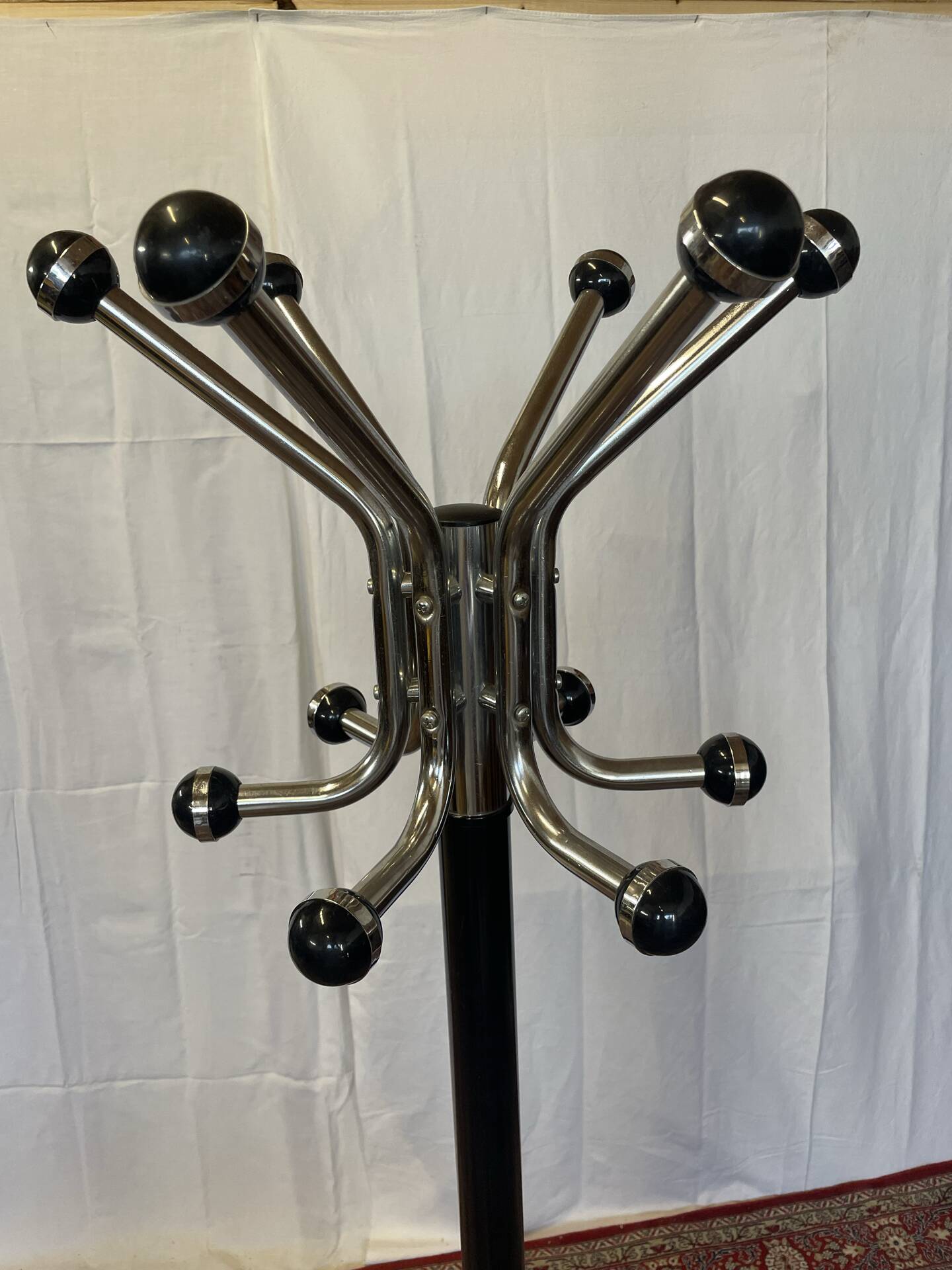 Vintage chrome and black metal parrot coat rack