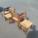 Set of 4 solid oak chairs with straw, in the style of Guillerm.
