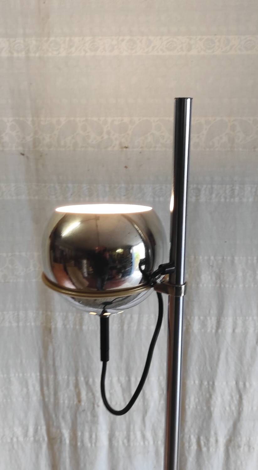 Eyeball type floor lamp/reading light in chrome metal - 1970s