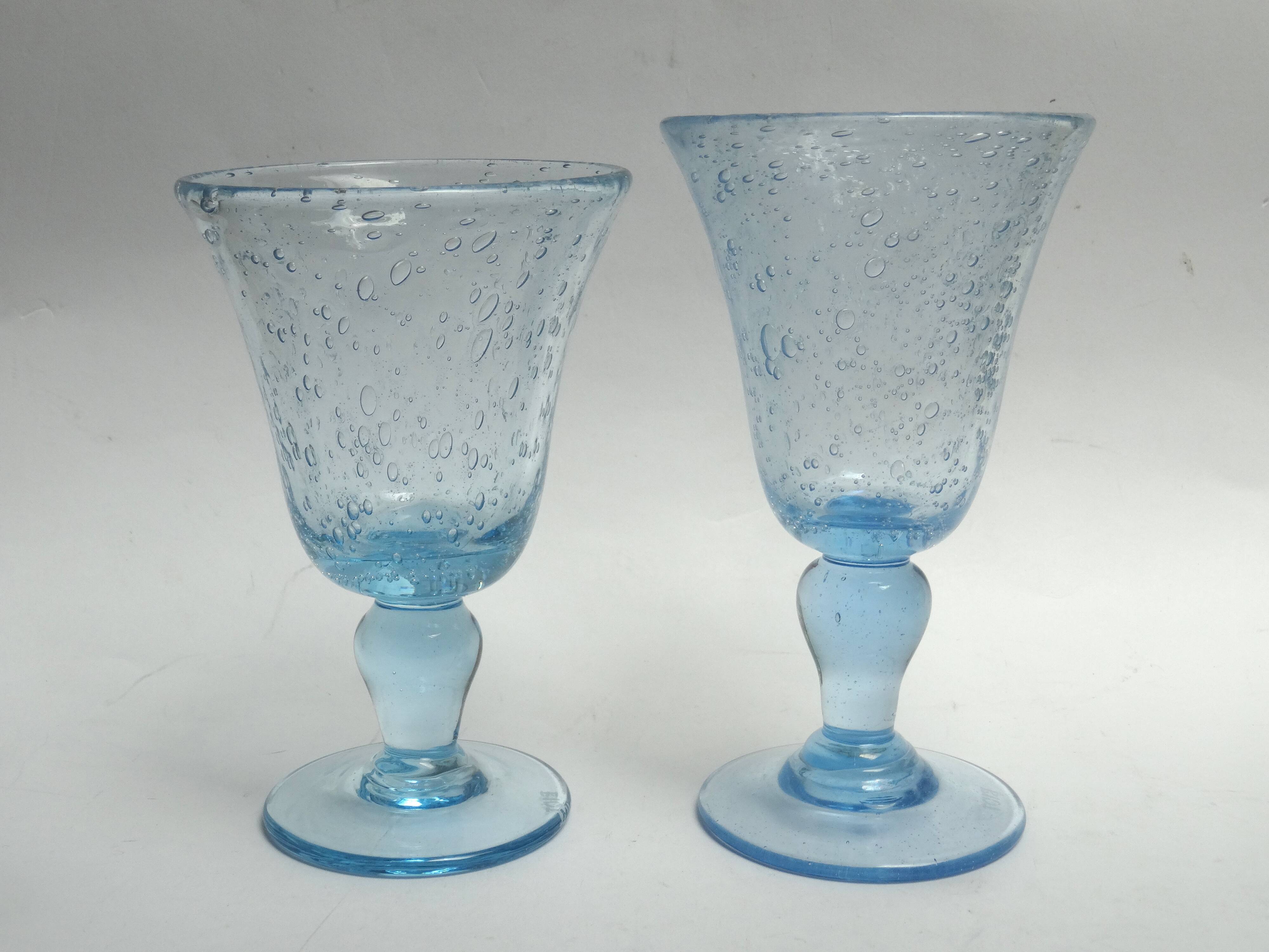 5 glasses with blue Biot stemmed