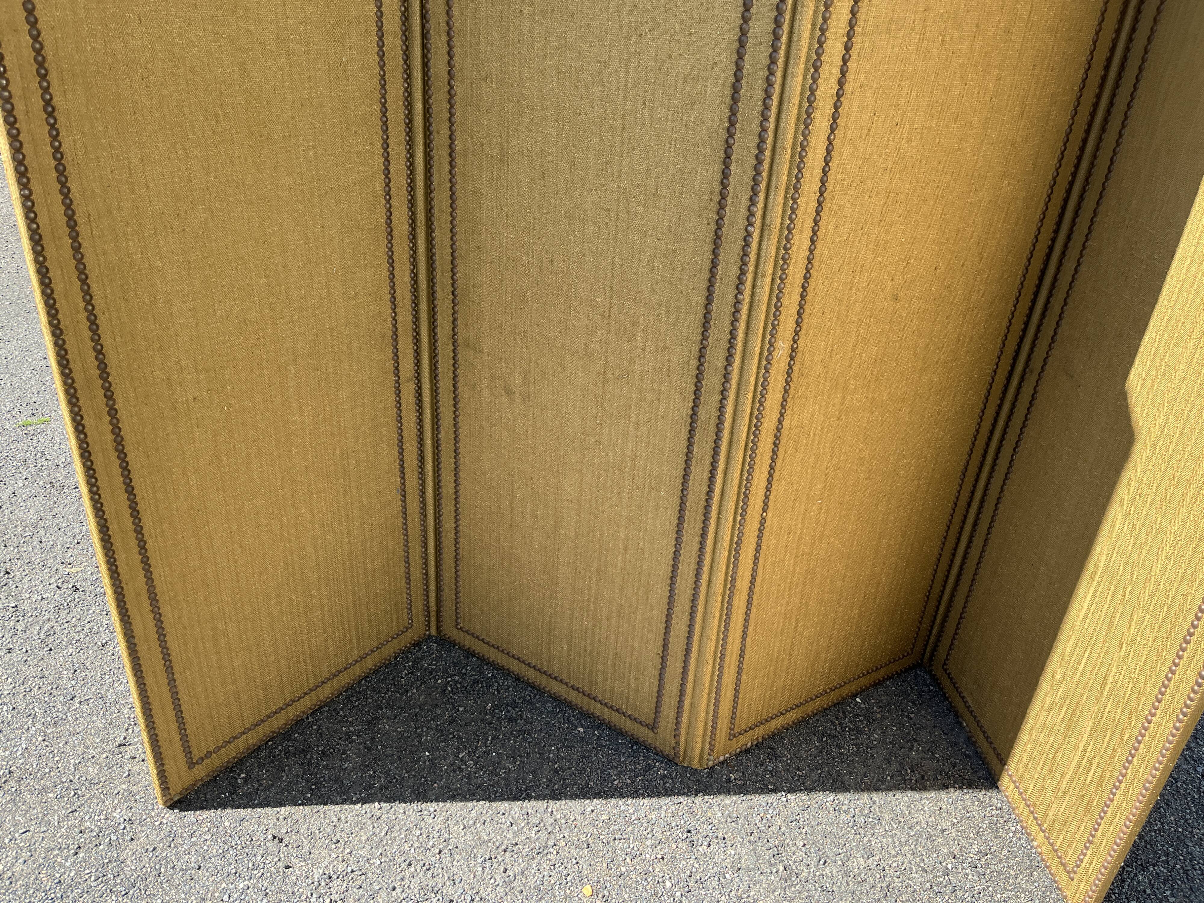 Antique 4-panel screen – burlap and upholstery nails