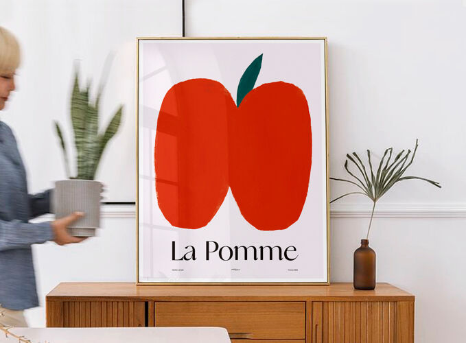 Affiche murale pomme rouge minimaliste 30cmX40cm