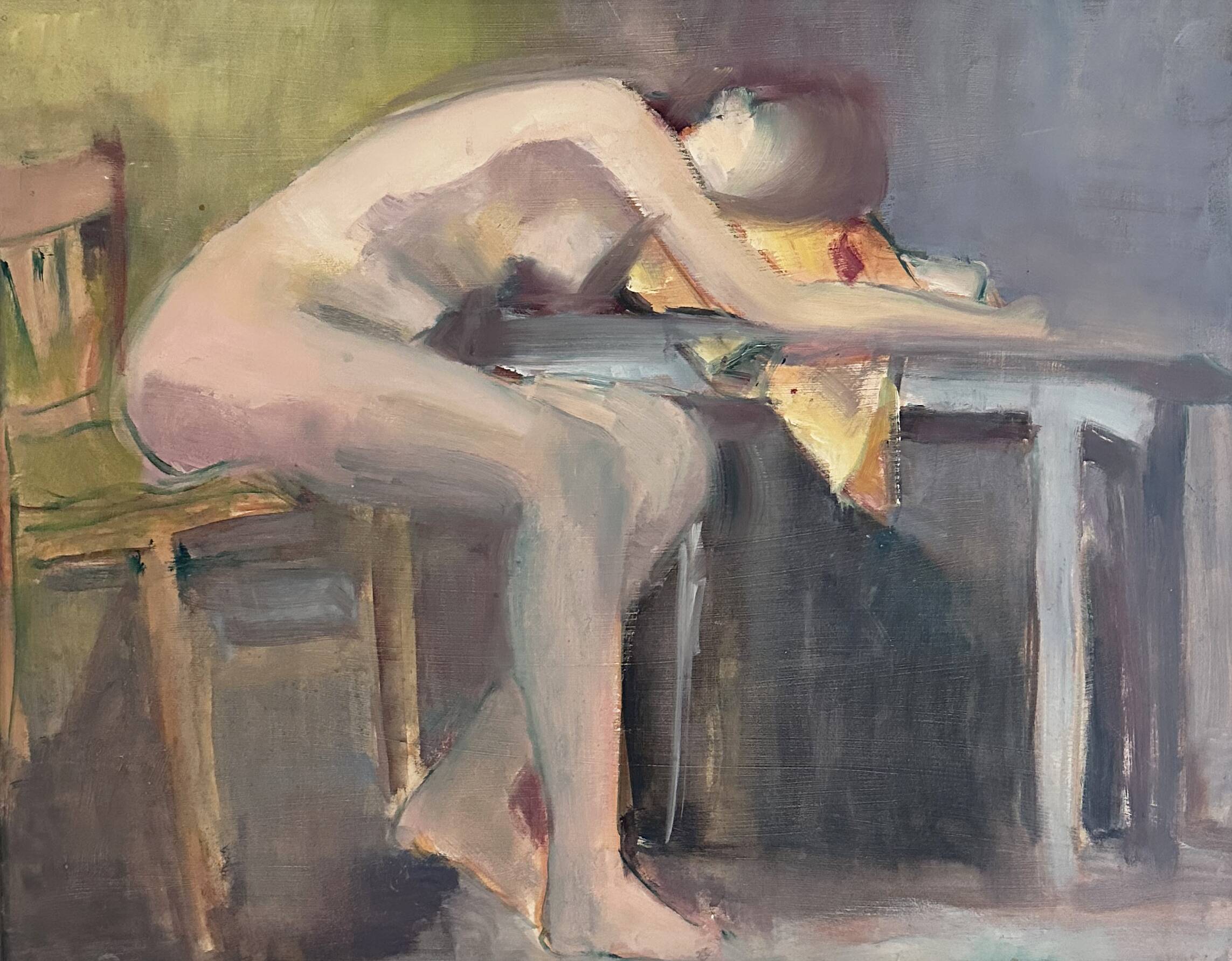 Original French figurative painting from the 70s signed Marais