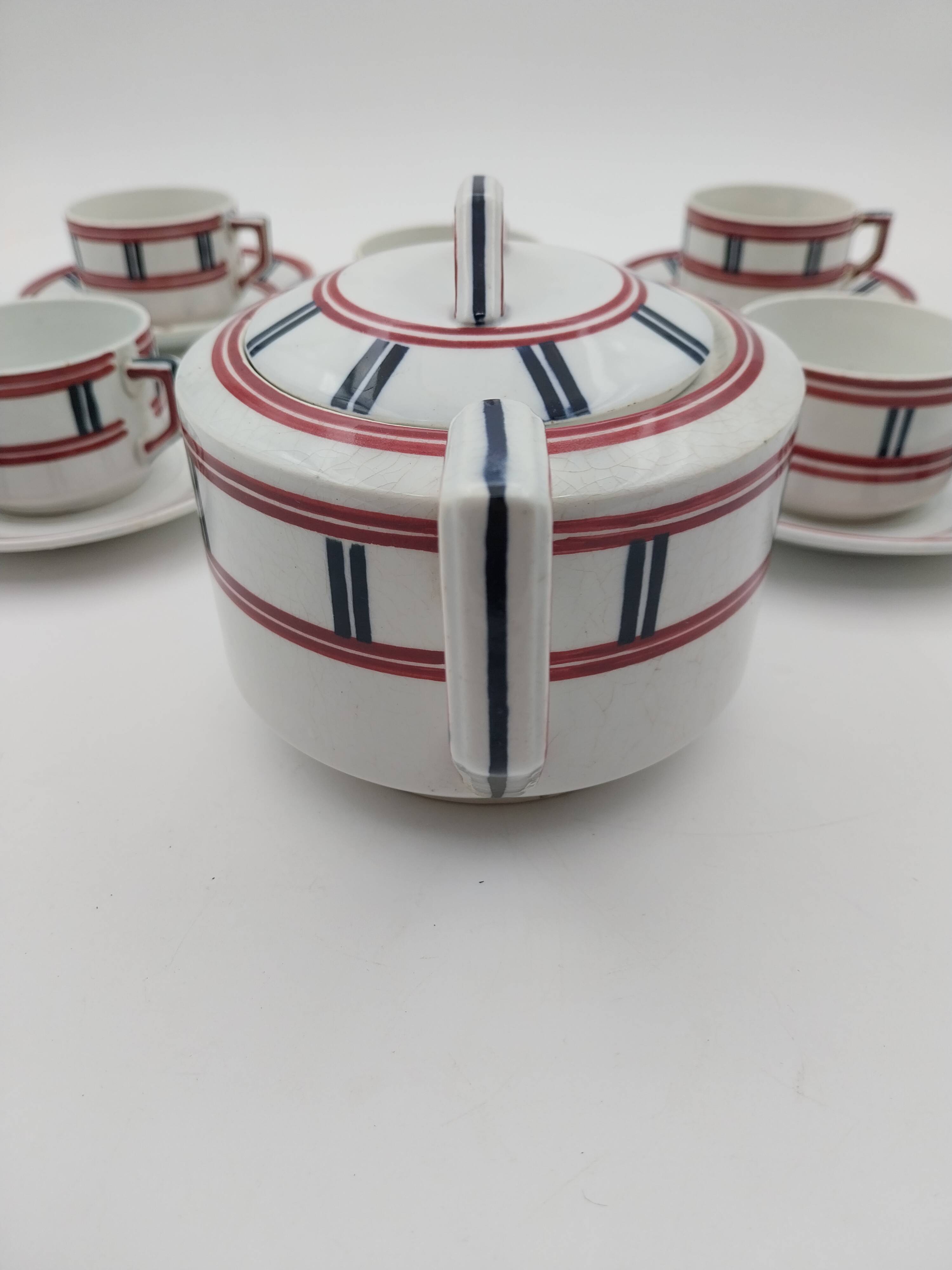 Service Basque théière 5 tasses et 5 soucoupes