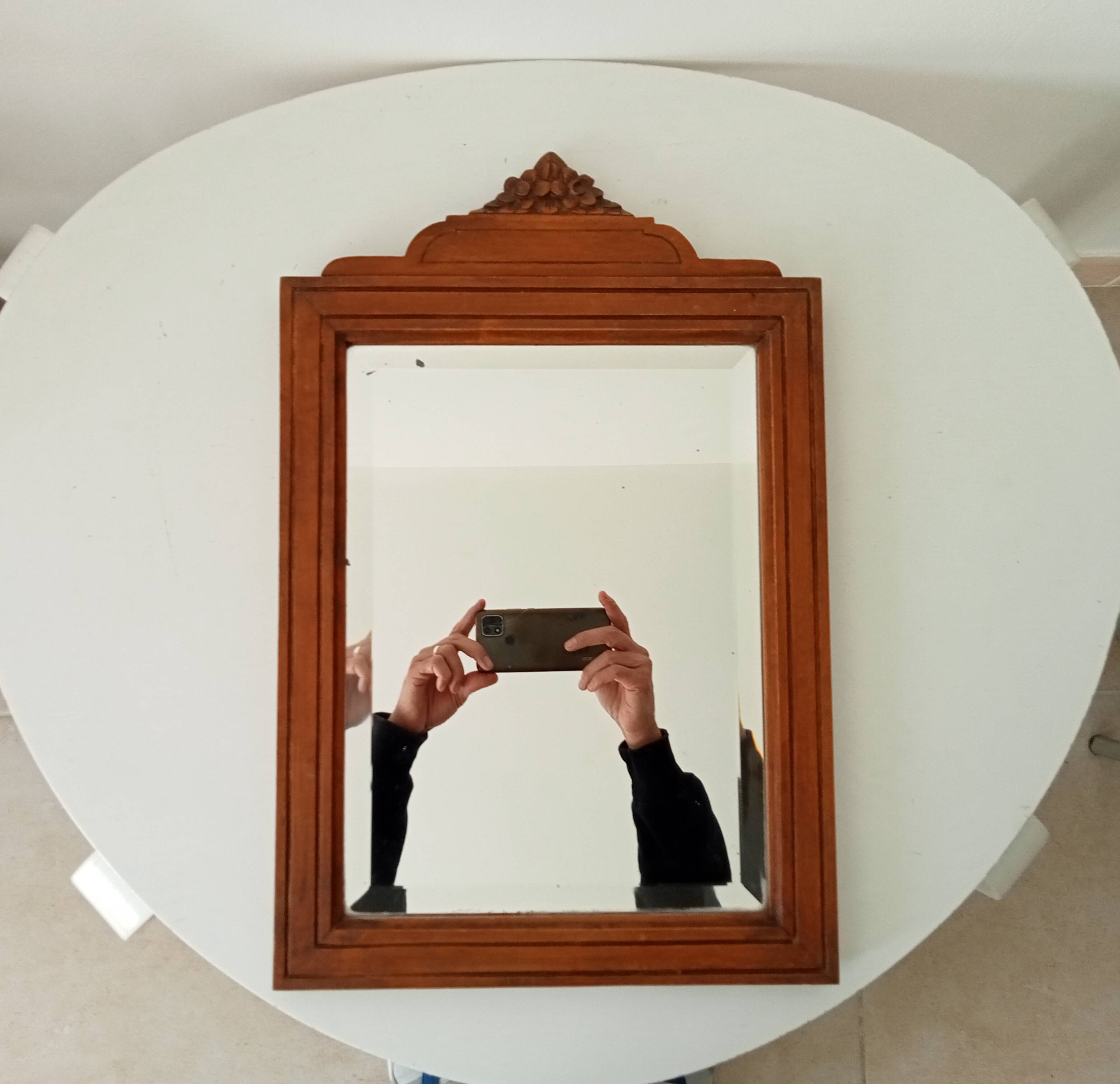 Art Deco beveled mirror in solid oak 50.5*33