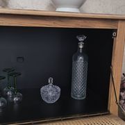 Meuble bar / Desserte en chêne & cannage naturel – Années 50