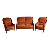 Sofa and two Louis XVI style armchairs in terracotta Alcantara - fabr