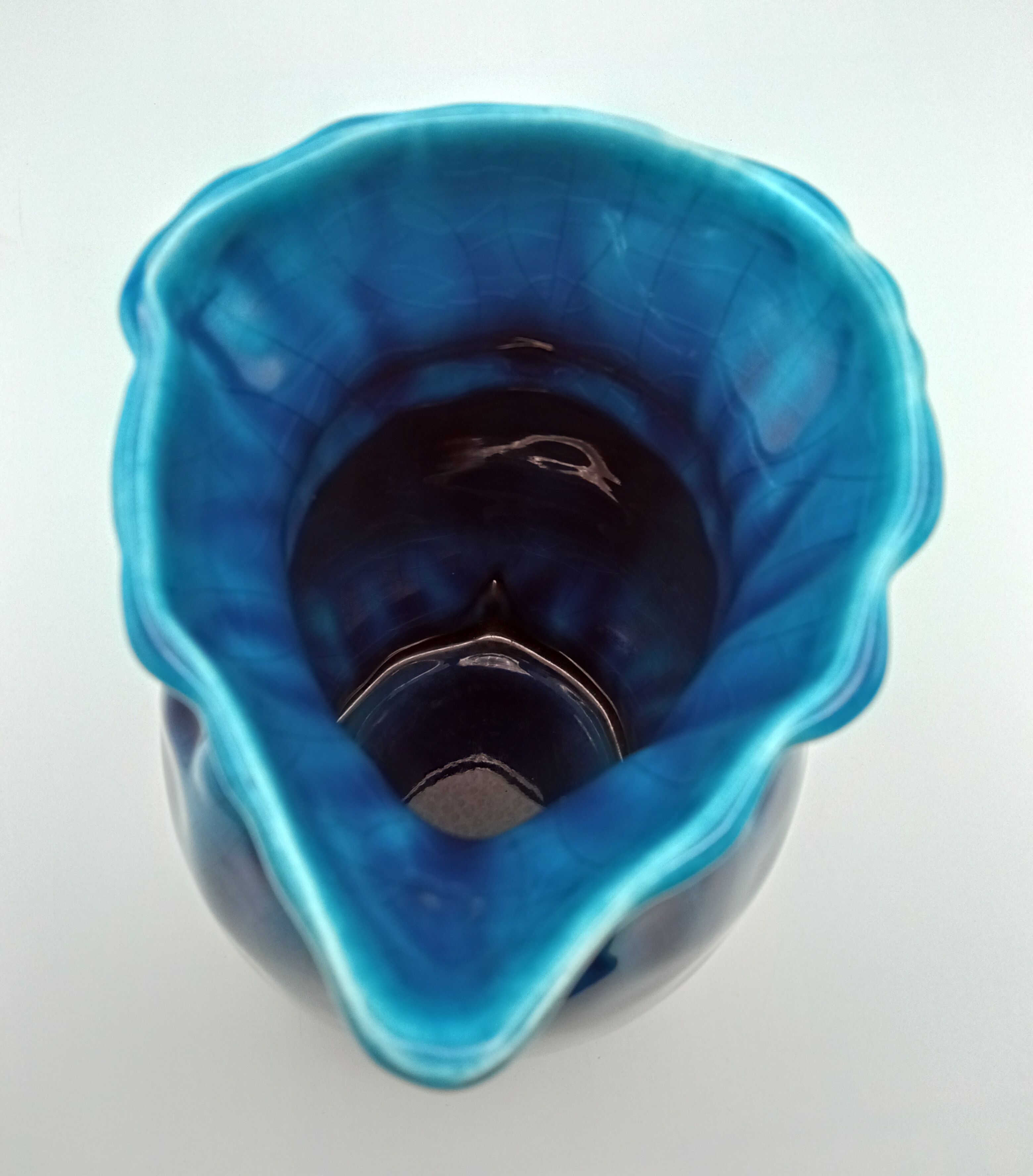 Pitcher in cracked blue Charolles earthenware