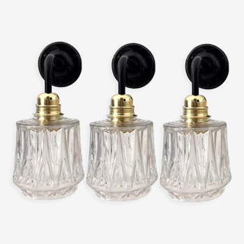 Set of three vintage identical sconces in chiseled glass
