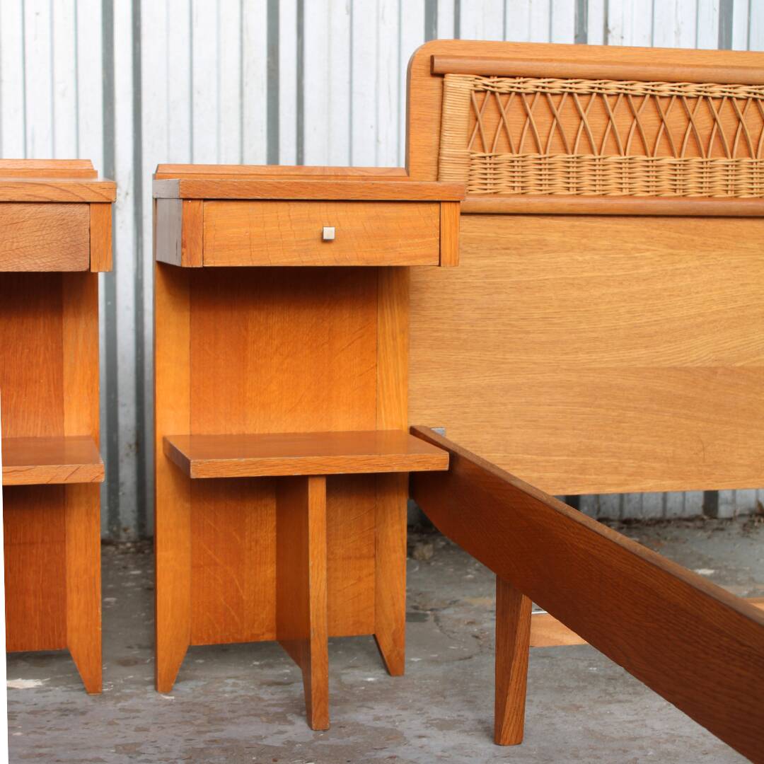 Pair of twin beds and bedside tables 1950