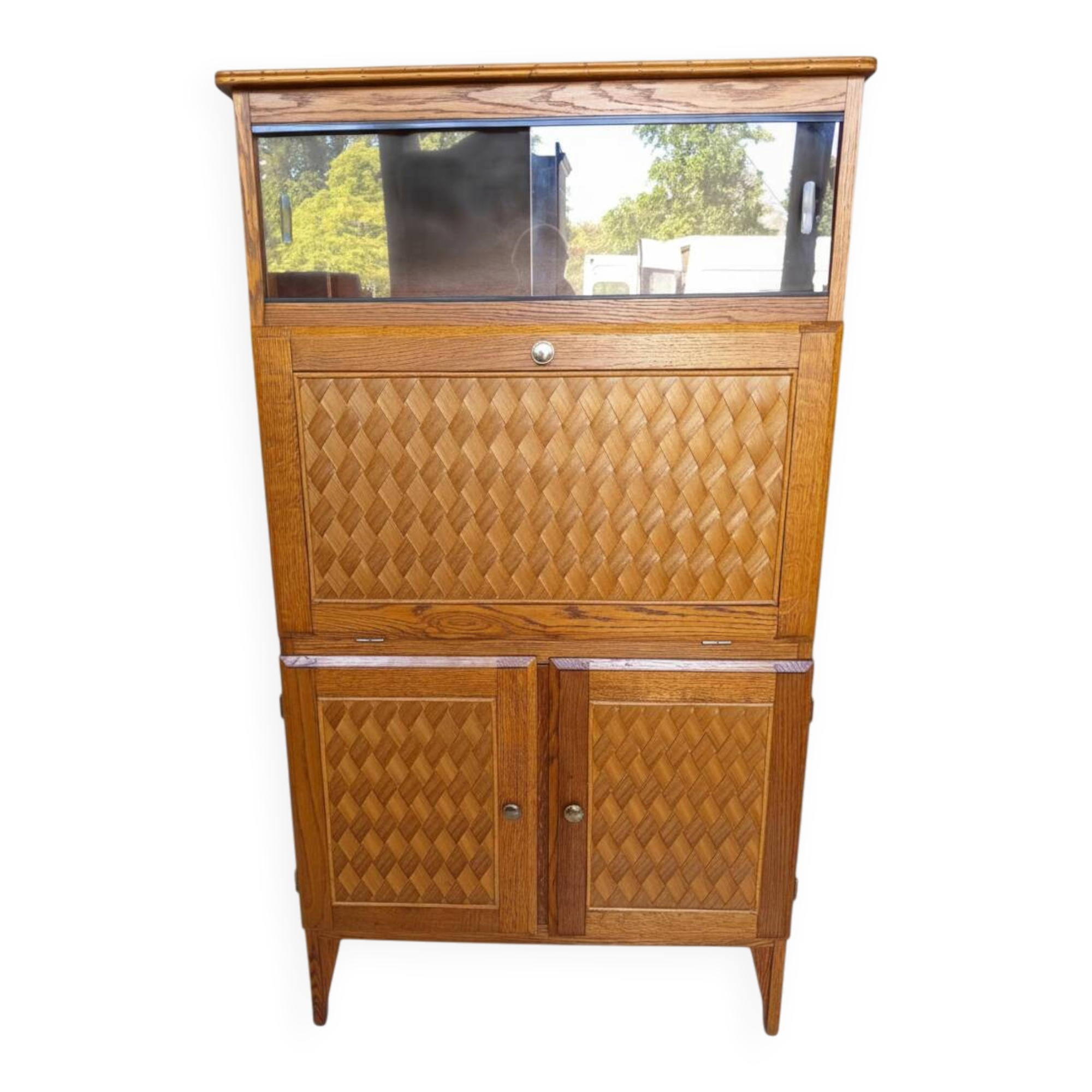 Vintage oak secretary with chestnut inlays – 1960