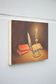 Signed still life painting, oil painting, books with candle