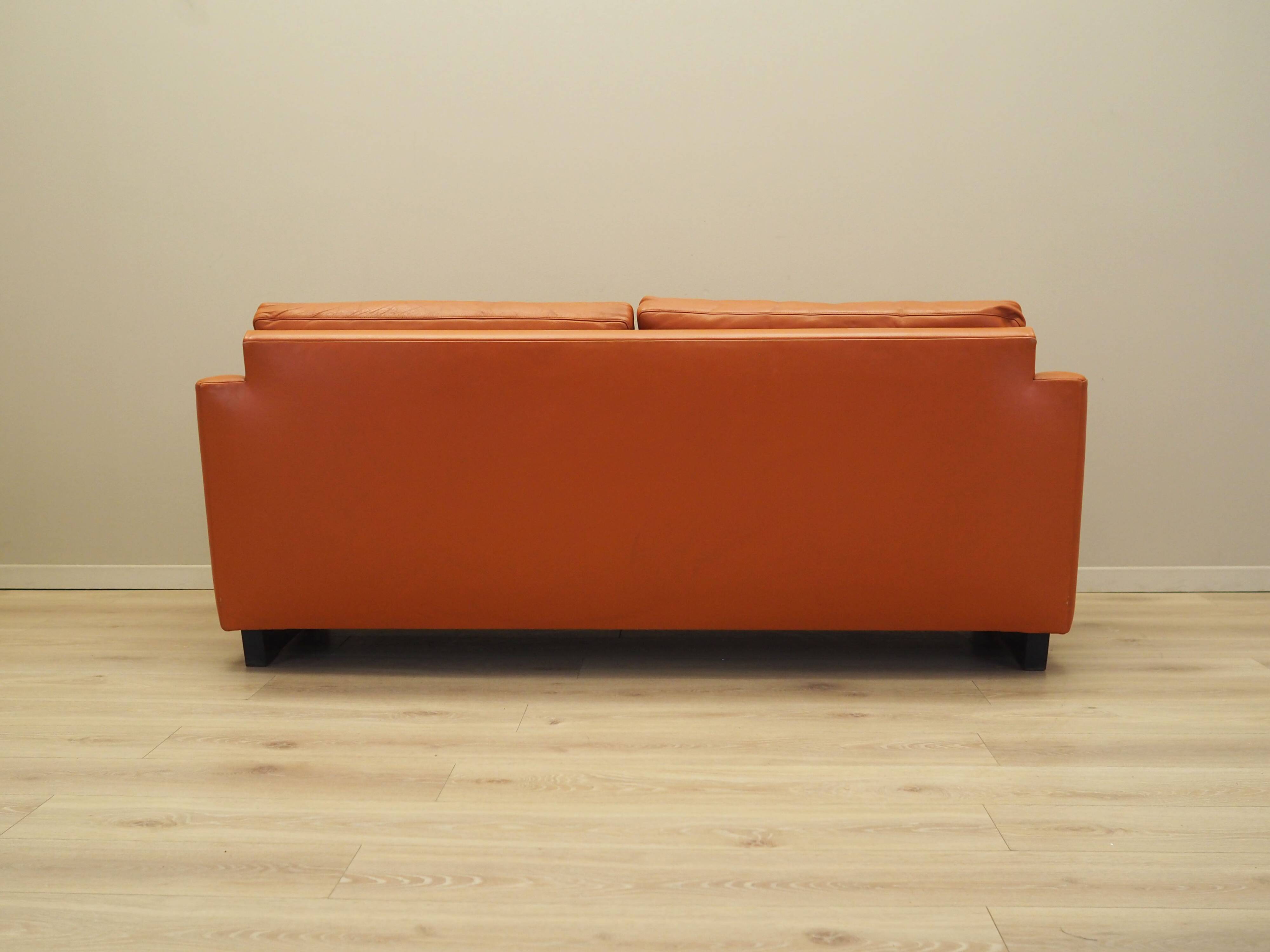 Orange leather sofa, Danish design, 1970s, production: Denmark