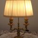 French Antique 2 Light Bronze Boulotte Table Lamp With Cream Pleated Shade