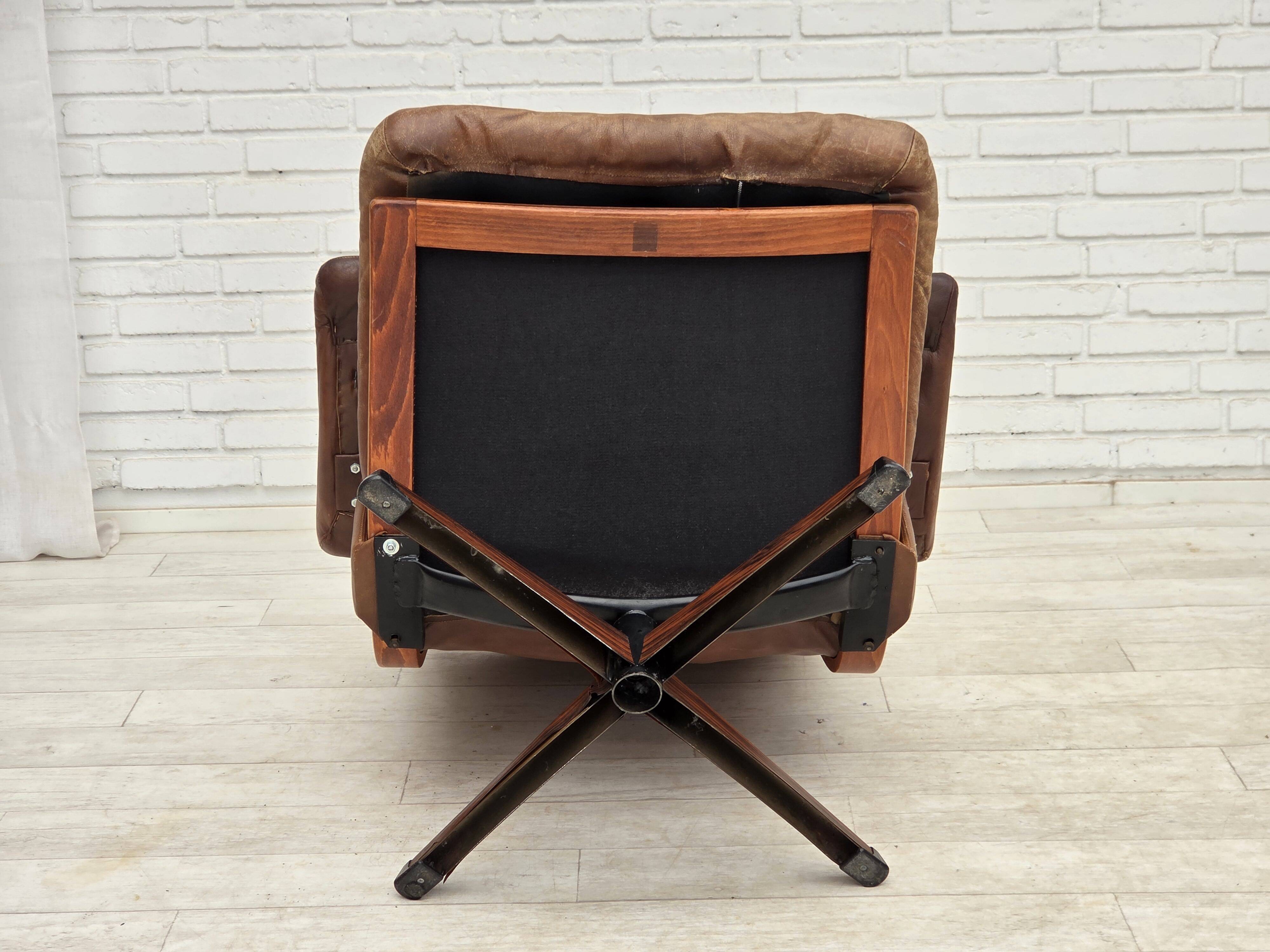 1960s, Scandinavian swivel armchair, brown furniture leather.