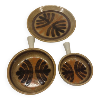 Set of 3 ceramic caquelon dishes from Pornic, Palmyre decor