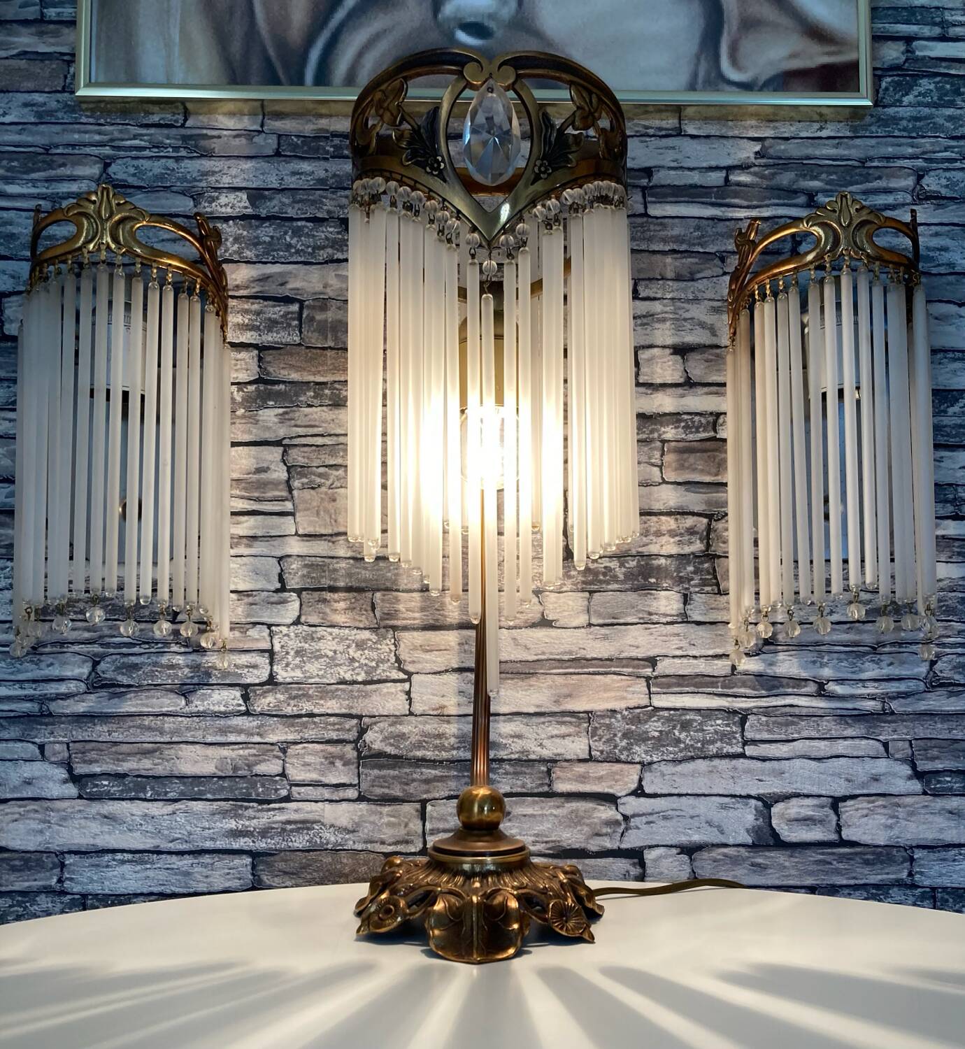 Guimard-style sign neck lamp with two wall lights