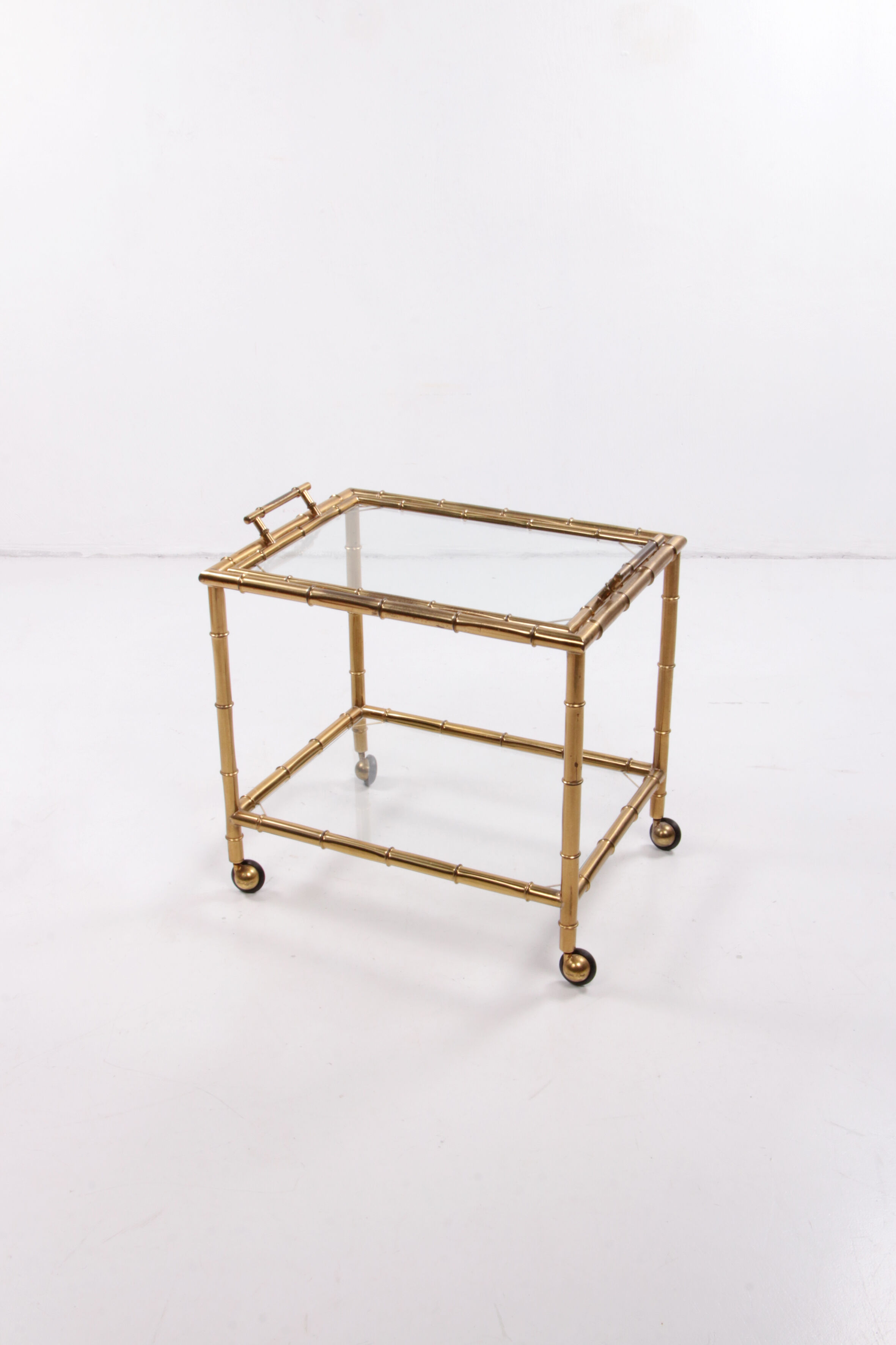 Bar trolley made of metal with bamboo motif with removable tray, 1970s