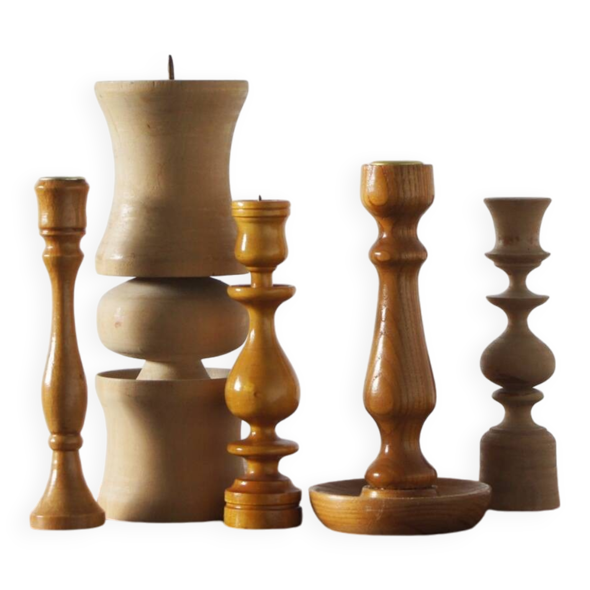 Scandinavian Wooden Candleholders, Set of 5
