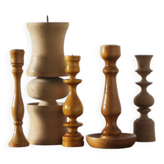 Scandinavian Wooden Candleholders, Set of 5