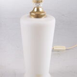 White glass table lamp with a pliche fabric shade, 70s.