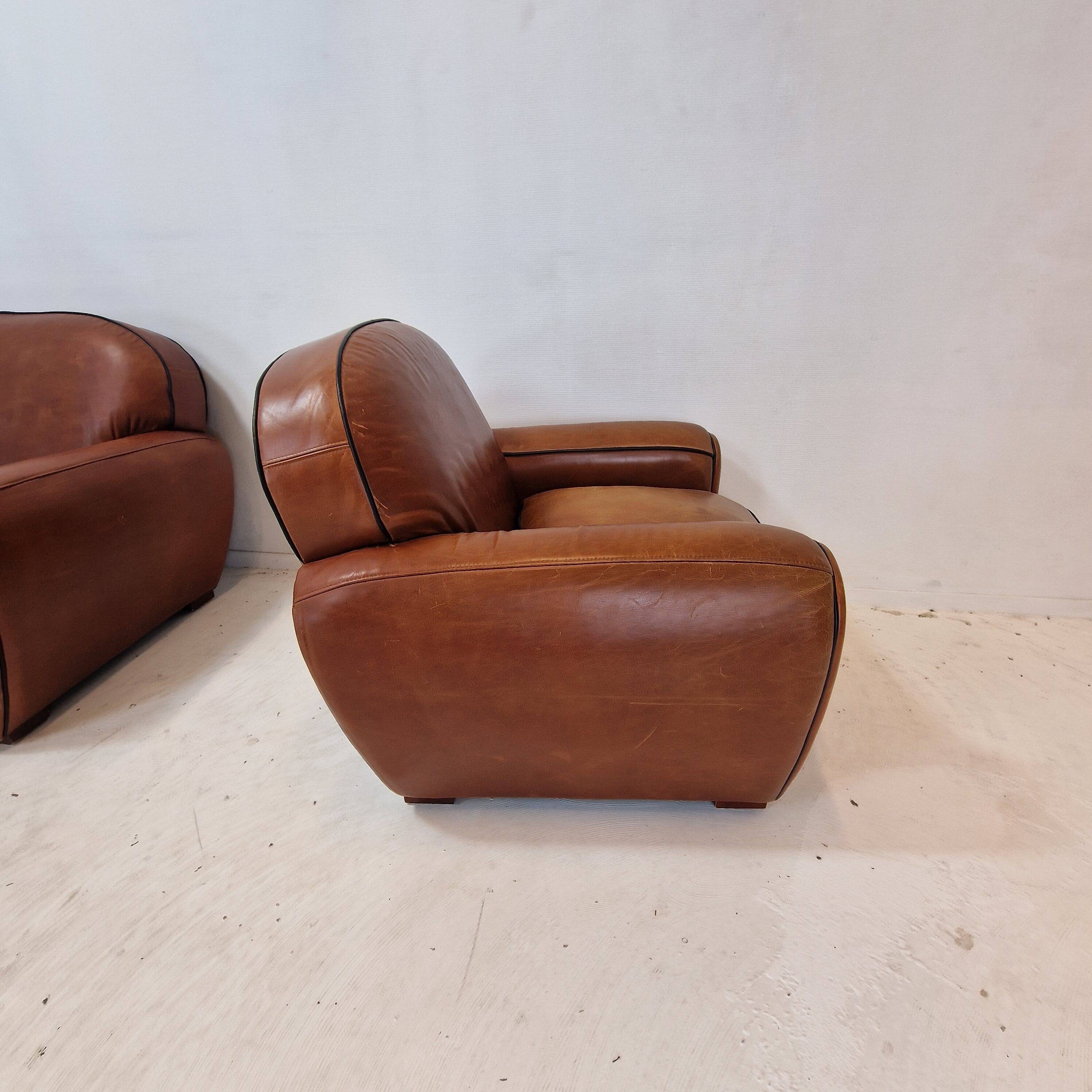 Set of 2 Club Chairs and 1 Sofa in Saddle Leather by Jan Frantzen, Netherlands