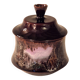 Covered sugar bowl Vallauris glazed ceramic brown old pink A152-3