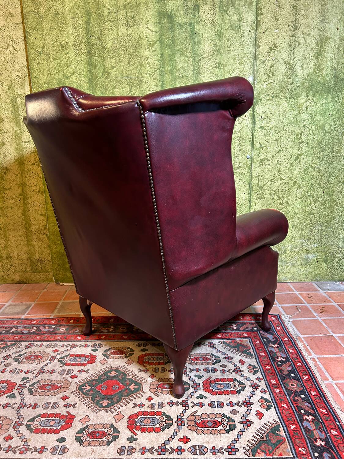 Vintage Brocante Leather Chesterfield Armchair