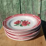 flat plates Digoin Sarreguemines Cibon – red roses decoration – vai