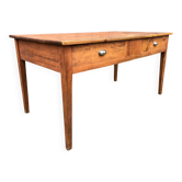 Table en bois de peuplier à 2 tiroirs de face d’époque reconstruction.